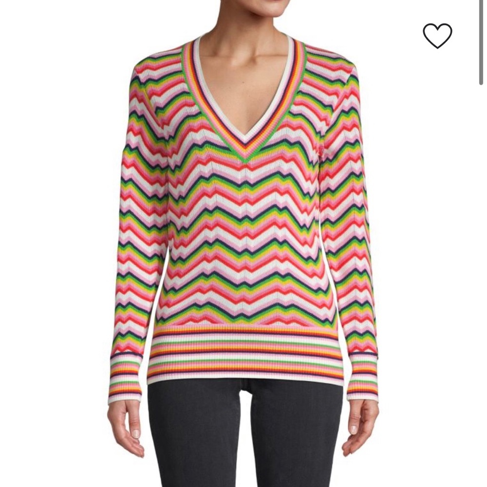 TRINA TURK Take Off V-Neck Chevron Cotton Sweater Pullover Women’s Size Medium